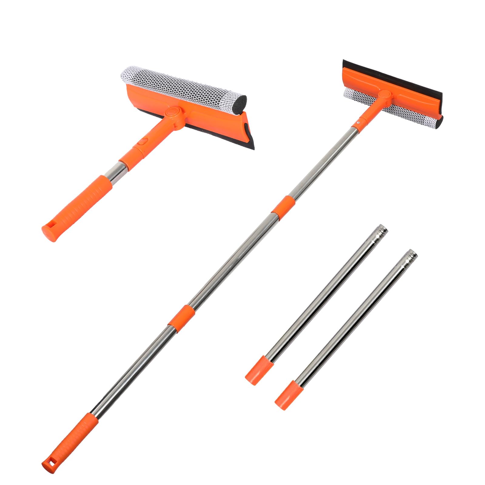 Professional Window Squeegee,2 in 1 Squeegee Window Cleaner with Long Stainless Steel Handle,Sponge Car Window Squeegee for Gas Station, Glass,Shower,Outdoor High Window Cleaning (long pole)