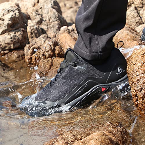 HUMTTO Men's All-Terrain Waterproof Hiking Shoes Lightweight Breathable Trekking Trails Shoes Anti Slip Outdoor Shoes 13 Light Grey