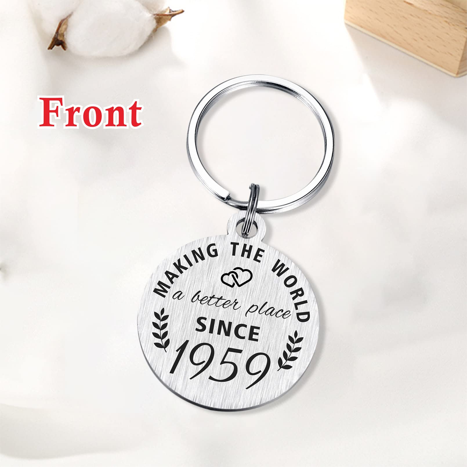 ABNTY 65th Birthday Gifts for Women Men, 65 Year Old Birthday Keychain, Born in 1959 Gifts, 1959 Birthday Decorations