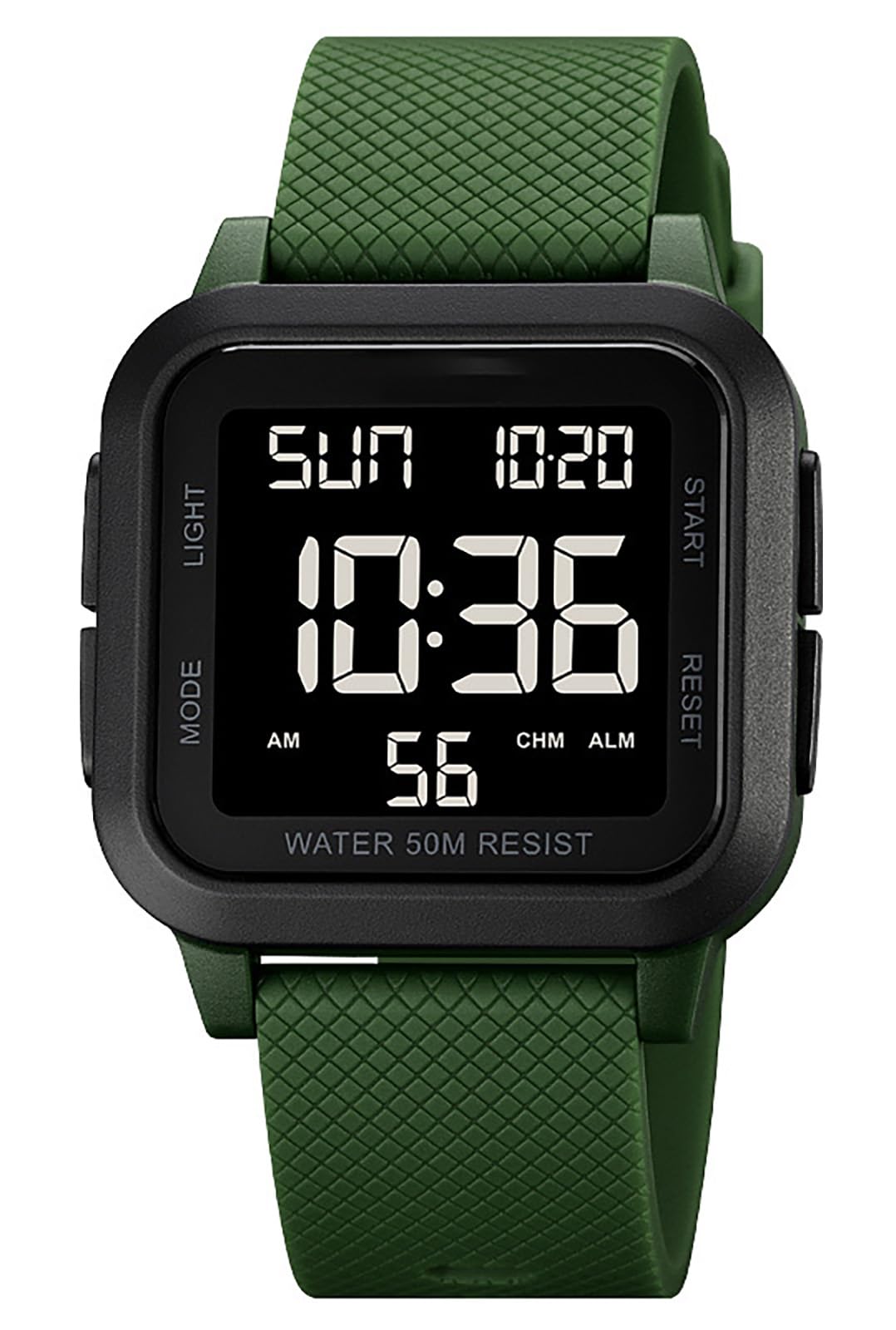 BESTKANG Unisex LED Digital Watch Women Men Digital Sports Watch Fashion Simple Luminous Waterproof Watch (Green-Black)