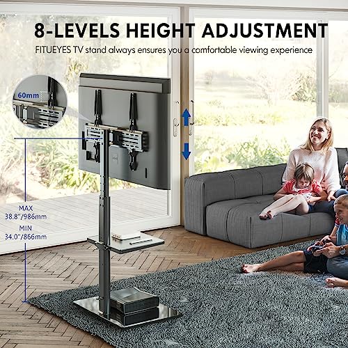 FITUEYES Universal TV Stand for 32 39 40 43 49 50 55 60 Inch TVs, TV Floor Stand with Swivel Mount, Max Holds 66lbs, Black Glass Base, Height Adjustable, Perfect for Corner & Bedroom…