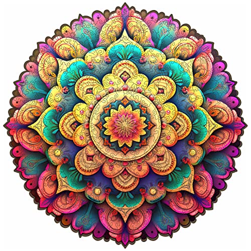 Colorful Mandala Wooden Puzzles for Adults, 200 Piece Unique Shaped Wood Jigsaw Puzzles for Adults and Kids, Fun Challenging Puzzles Family Game Gift, Medium 11.4'' x 11.1''