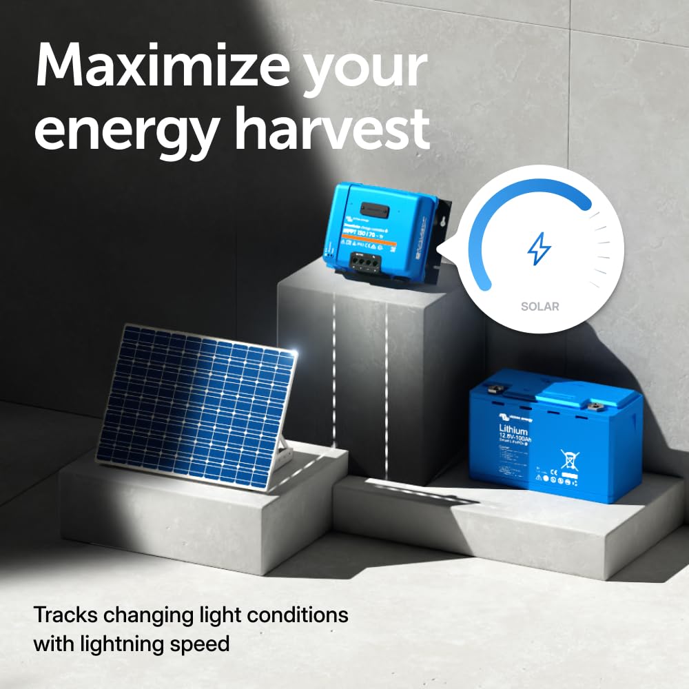 Victron Energy SmartSolar MPPT Tr Solar Charge Controller (Bluetooth) - Charge Controllers for Solar Panels - 150V, 70 amp, 12/24/36/48-Volt