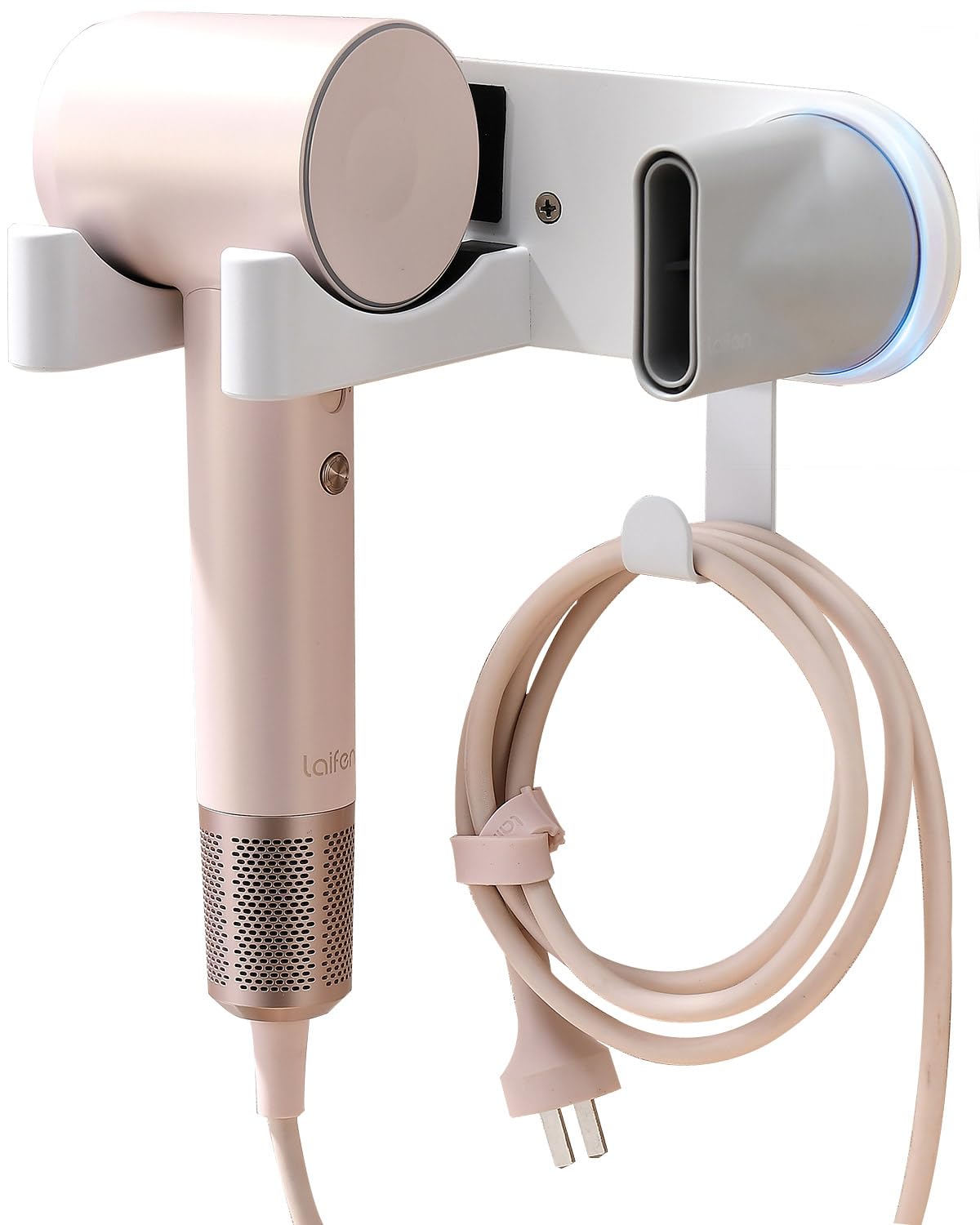Hair Dryer Holder Wall Mounted, Hair Dryer Organizer Self Adhesive Compatible with Dyson Blow Dryer Holder Aluminum BlowDryer Holder Wall Mounted for Bathroom White CHOCHOYAH