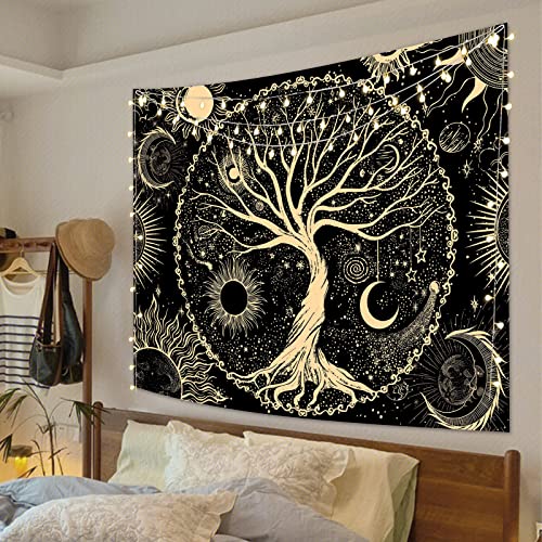Avinyl Blacklight Tree Space Tapestry Wall Hanging, 30" x 36" Small Black Light Tree of Life Tapestries, Fantasy Cool Star Galaxy Wall Poster for Living Room Teen Dorm Decor