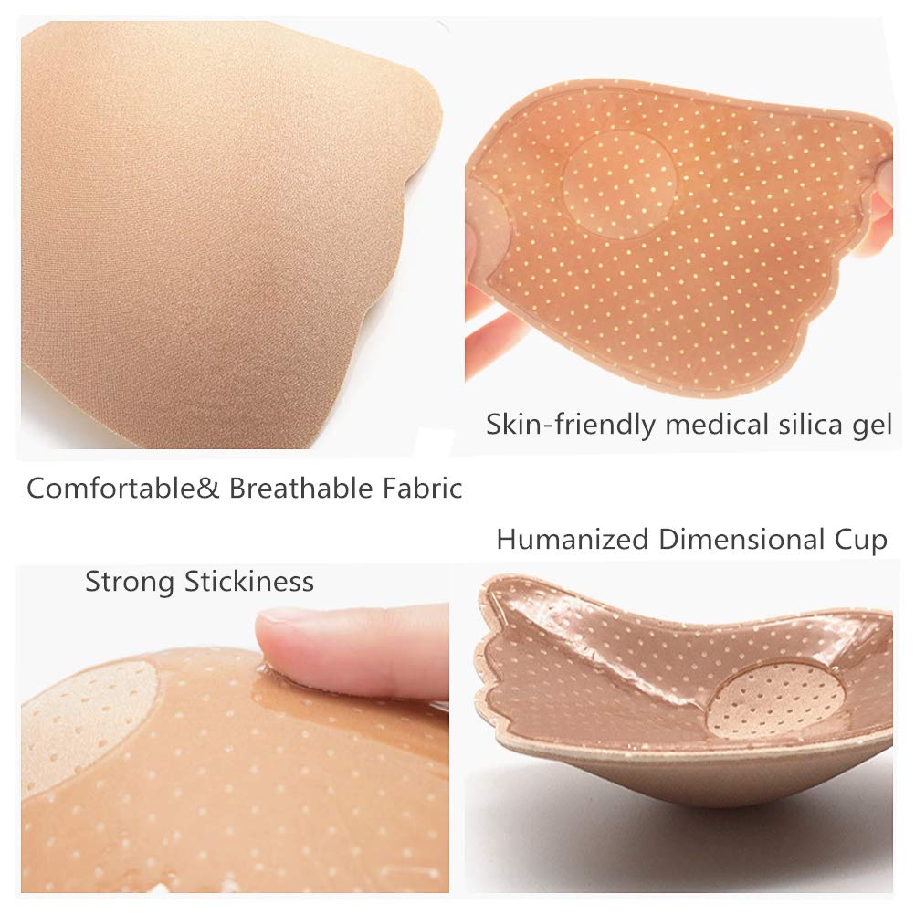 Uplife 2 Pairs Adhesive Invisible Bra Strapless Plunge Push up Silicone Bra Reusable Sticky Magic Bra for Women, B Cup