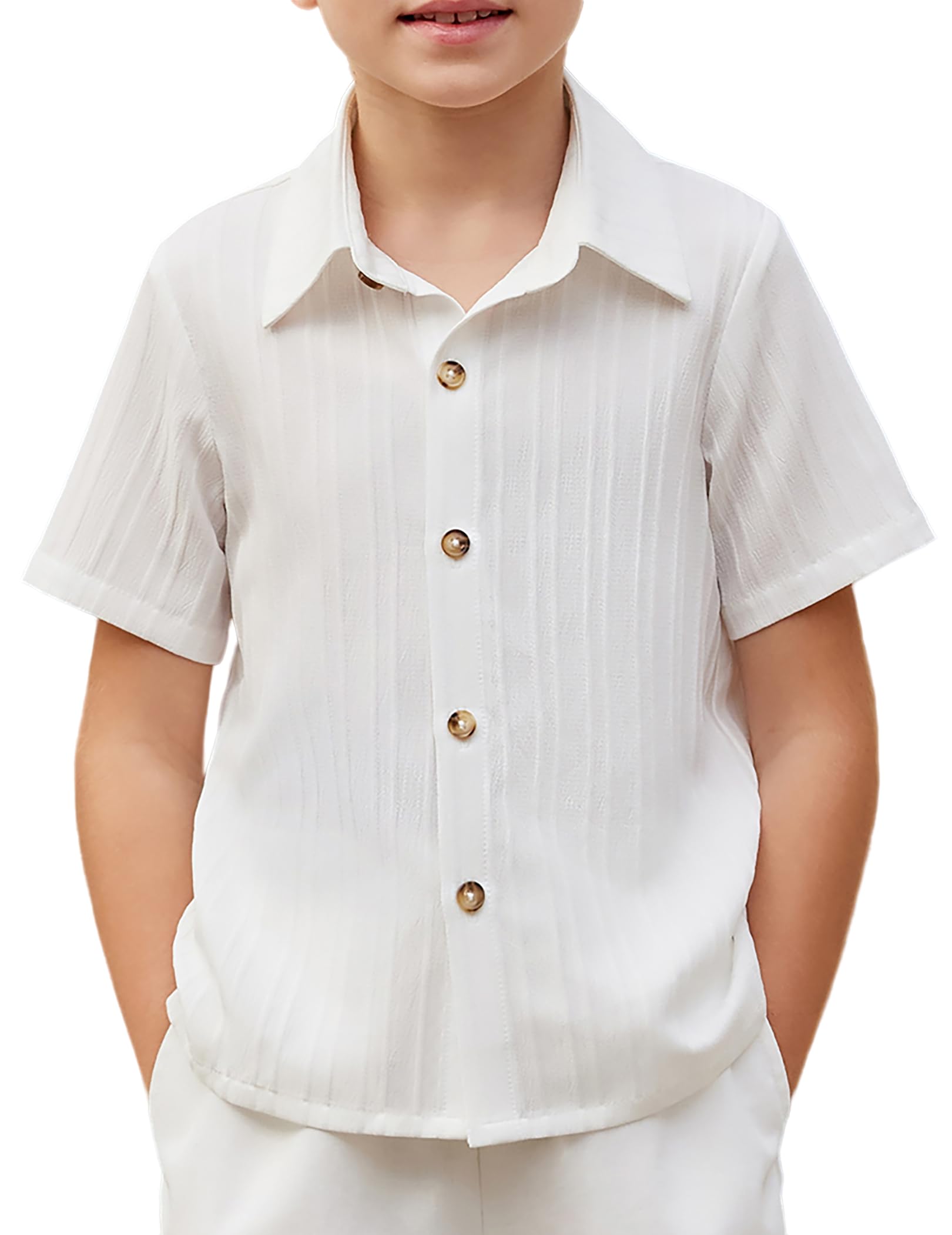 Arshiner Boys White Button Down Shirt Short Sleeve Boys Summer Outfits Size 4(3-4 Years)