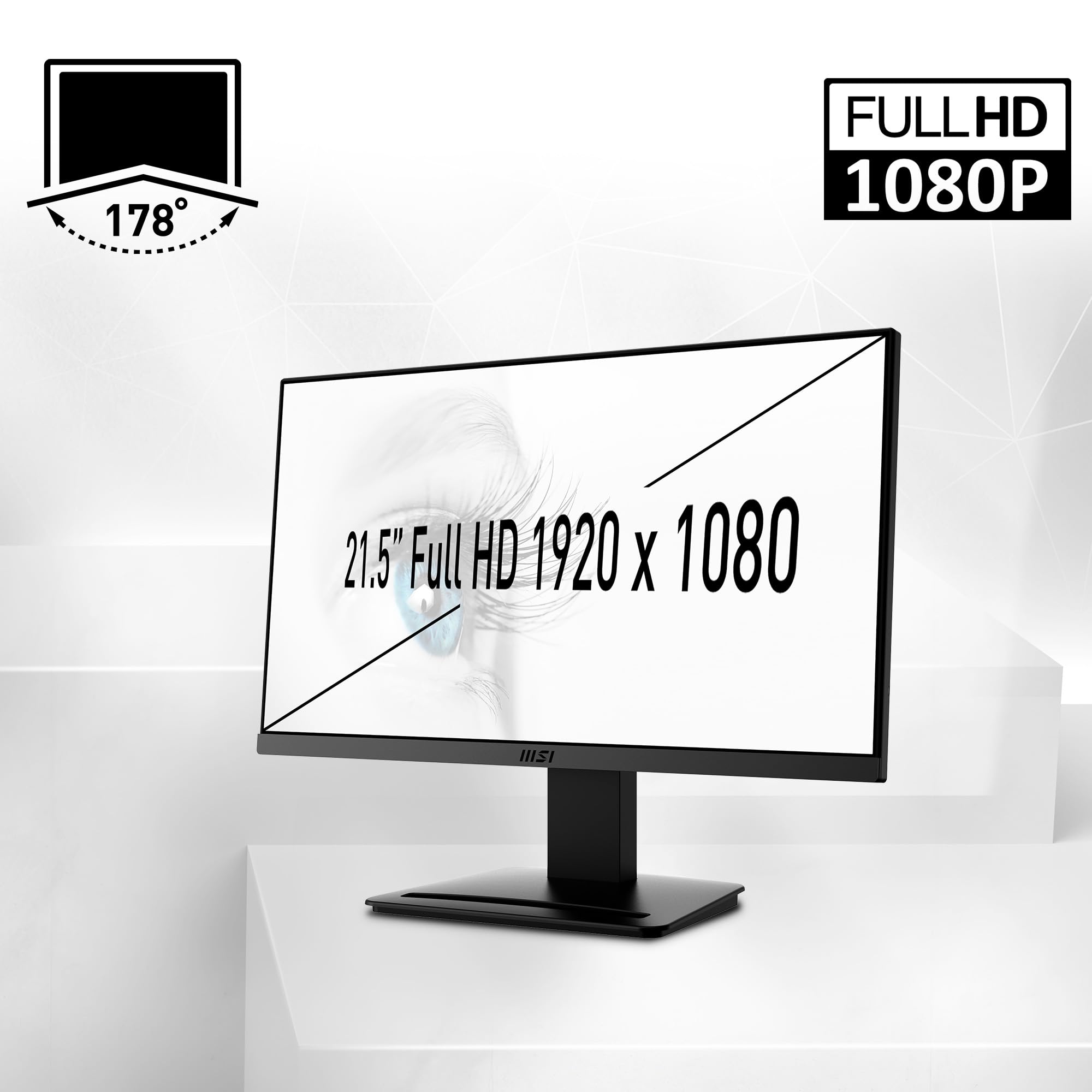 MSI PRO MP223, 22-inch VA 1920 x 1080 (FHD) Computer Monitor, 100Hz, Adaptive-Synch, HDMI, Video Port, VESA Mountable, Tilt, 1ms, Black