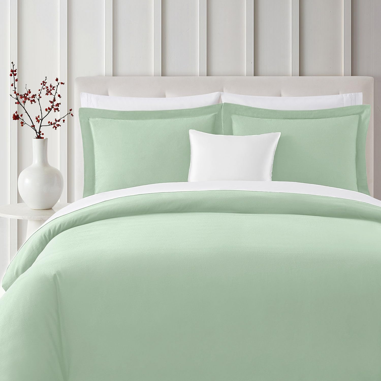 Mellanni Duvet Cover Flannel Set - Soft 100% Organic Cotton Bedding Sets & Collections - Button Closure & Corner Ties (King, Sage)