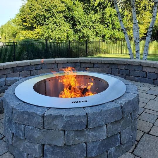 Breeo Zentro Stainless Steel Fire Pit Insert - Smokeless Firepit Ring Insert for Outdoor Fire Pit - for Outside Block, Stone, & Concrete Backyard Firepit Surrounds - Lid Included - Round 24"