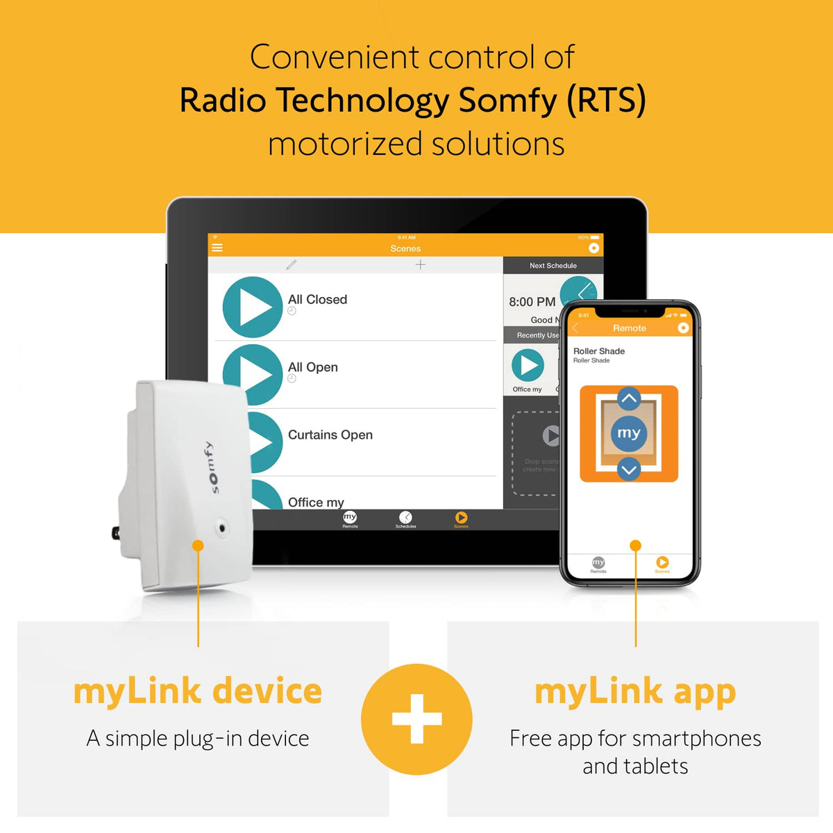 somfy myLink RTS Hub - Control Motorized Blinds, Shades, Curtains & Awnings with Alexa & Google Assistant - Quick Setup, 16-Channel Control, Wake Up to Sunshine, Wi-Fi Connection - #1811403