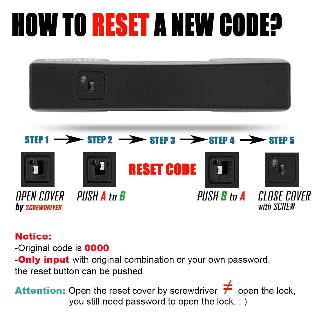 USHAKE Bike Combination U Lock, Heavy Duty Bike Combination U Lock Paddle Lock for Bicycle Electric Scooter Motorcycles Metal Fence Gate Anti Theft