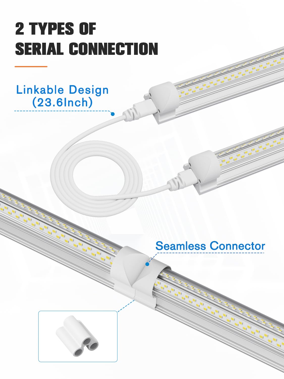 ELEKICO 8FT LED Shop Light, Super Bright 100W Shop Lights, 15000LM 5000K 8 Foot Led Lights, Linkable 96" LED Shop Lights Lighting for Garage with Plug, V Shape T8 8' Led Light Fixtures 10 Pack