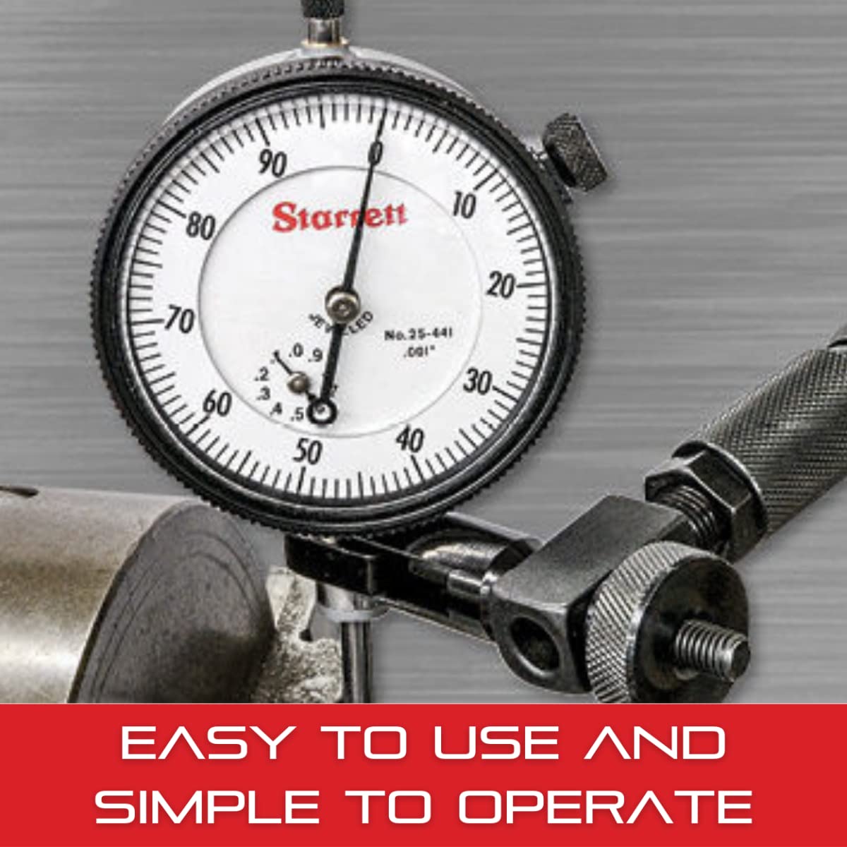 Starrett Universal Dial Test Indicator Set with Back Plunger for Full Use - White Face, 0-50-0 Reading, .200" Range, 0.001" Graduation, 1/4" Shank Diameter for Mounting - 196A5Z