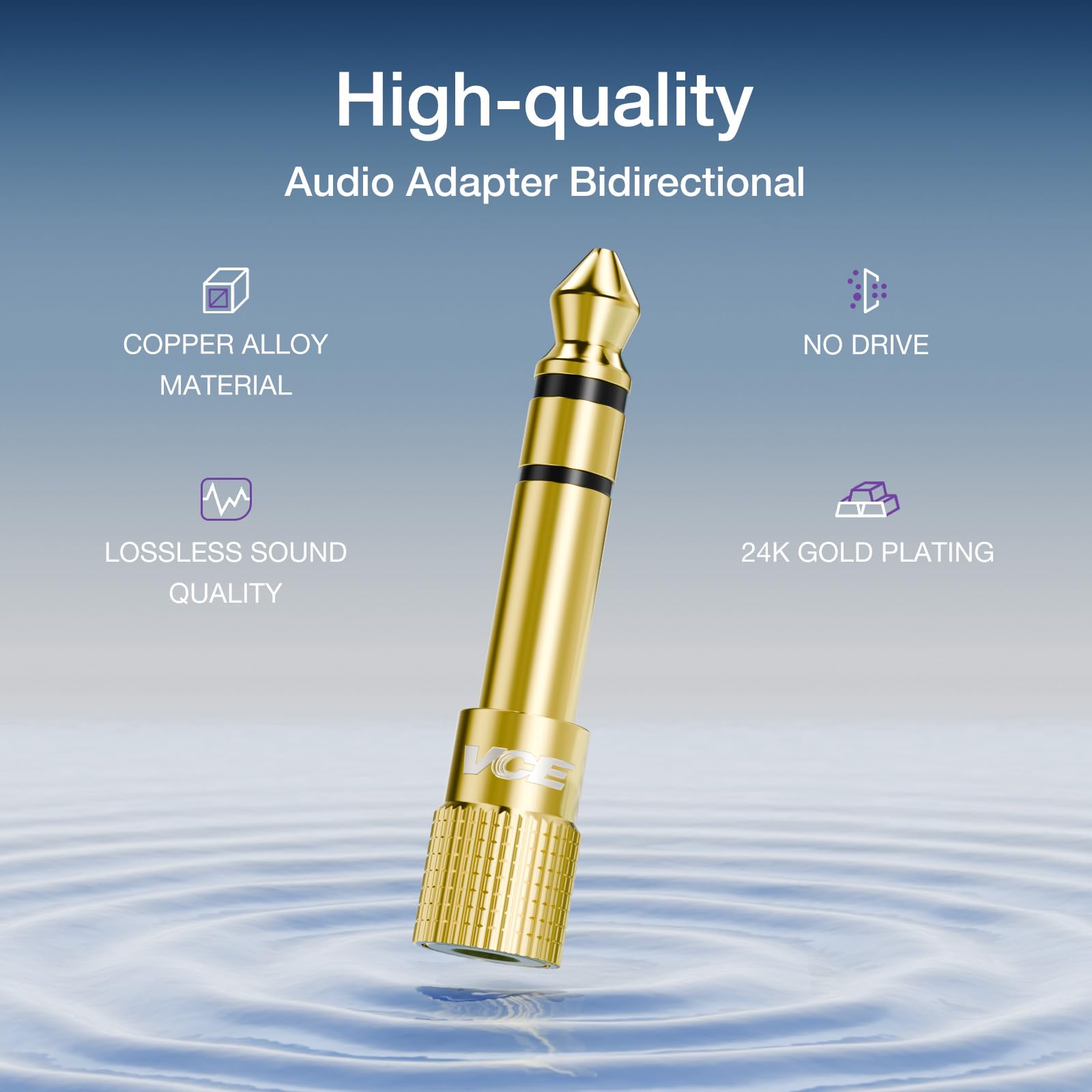 VCE 6.35mm (1/4 inch) Male to 3.5mm (1/8 inch) Female Stereo Audio Jack Adapter for Aux Cable, Guitar Amplifier, Headphone, 2 Pack