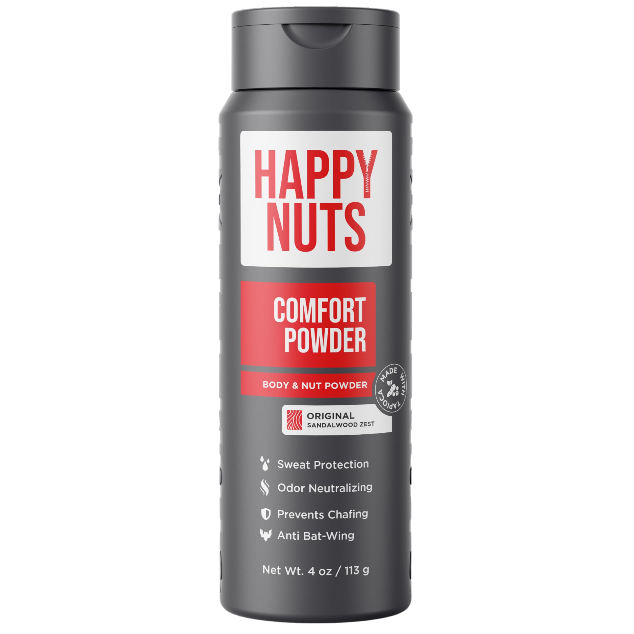 HAPPY NUTS Comfort Powder - Anti Chafing & Deodorant, Aluminum-Free, Sweat and Odor Control for Jock Itch, Groin and Men's Private Parts (4 Ounce (Pack of 1), Original)