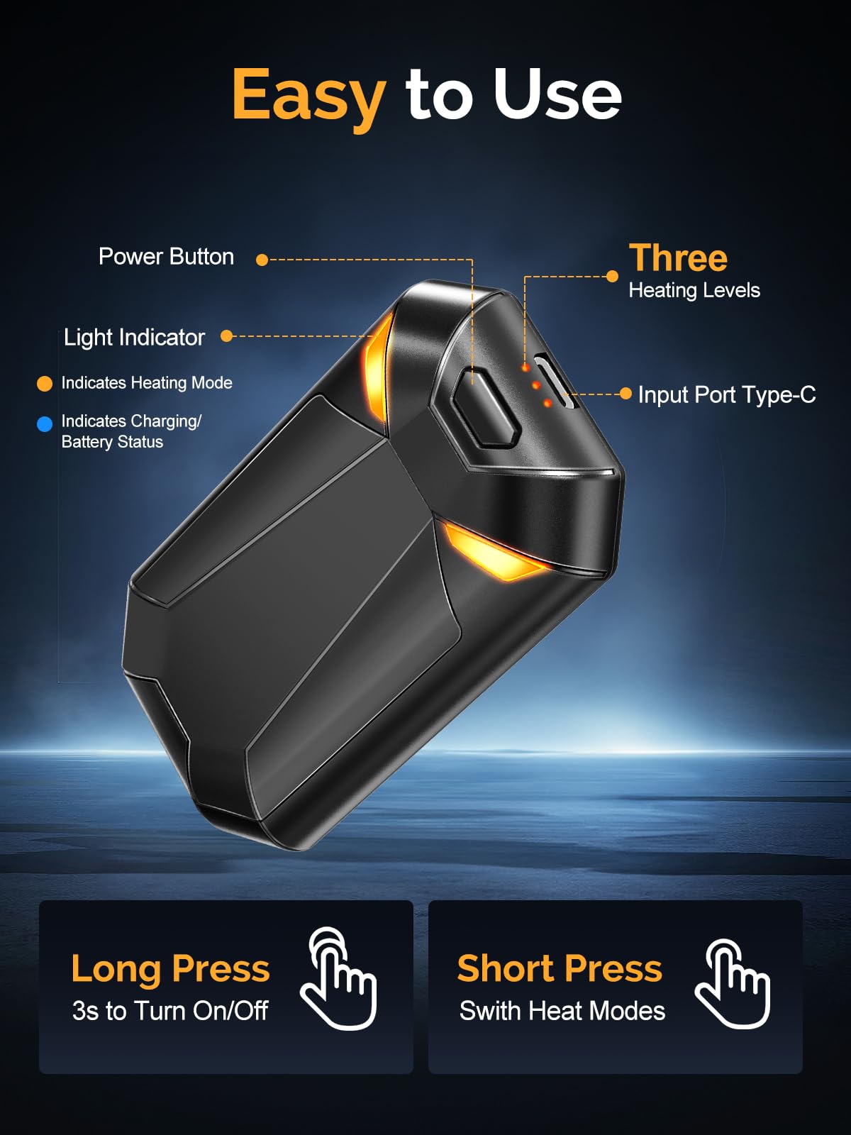 Hand Warmers Rechargeable, 2 Pack 6000mAh Portable Electric Handwarmers with Long Lasting Heating, 3 Levels Heating, Portable Pocket Size for Cold Winter, Raynauds, Golf, Camping, Outdoors