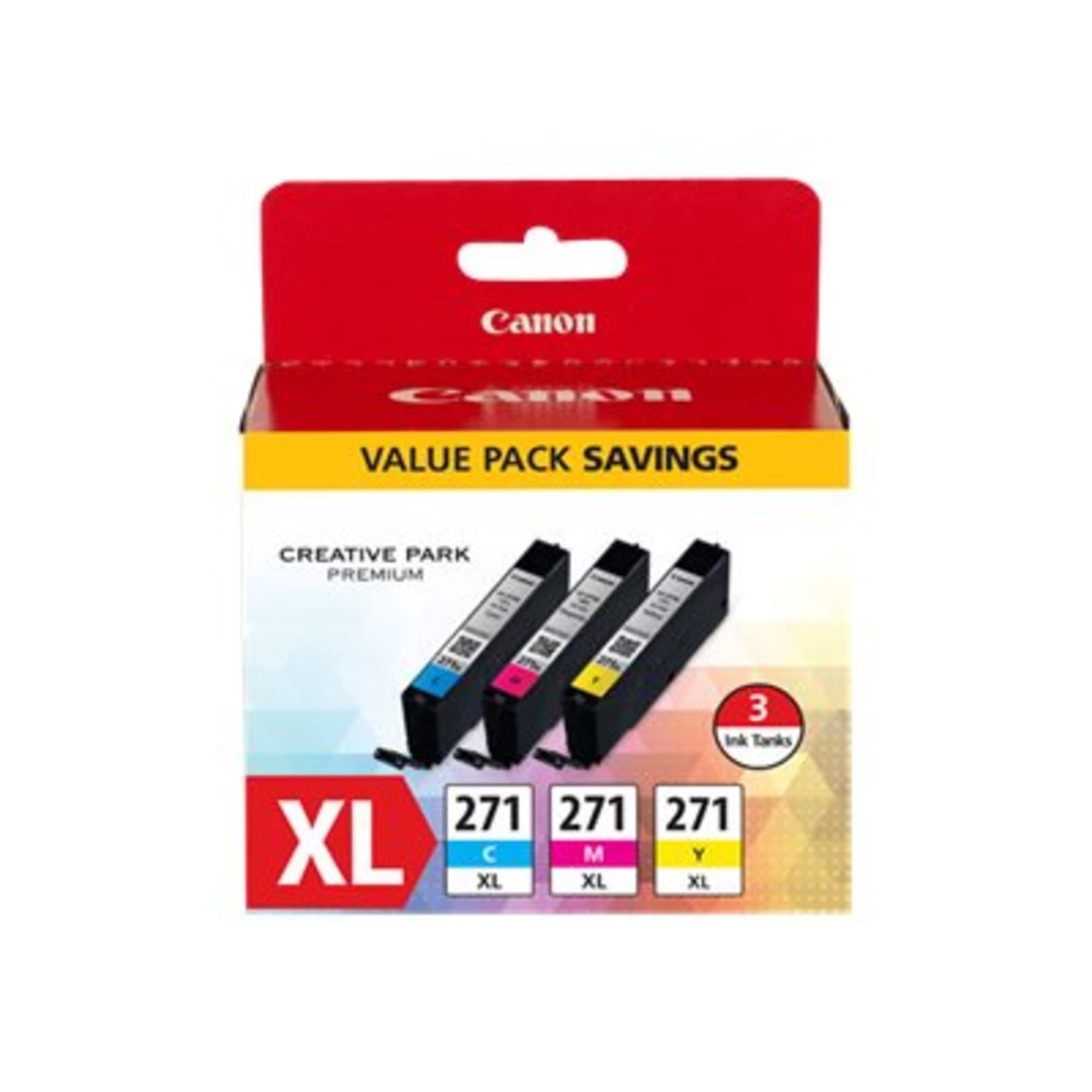 Canon CLI-271XL High-Yield Cyan/Magenta/Yellow Ink Tanks (0337C005), Pack Of 3