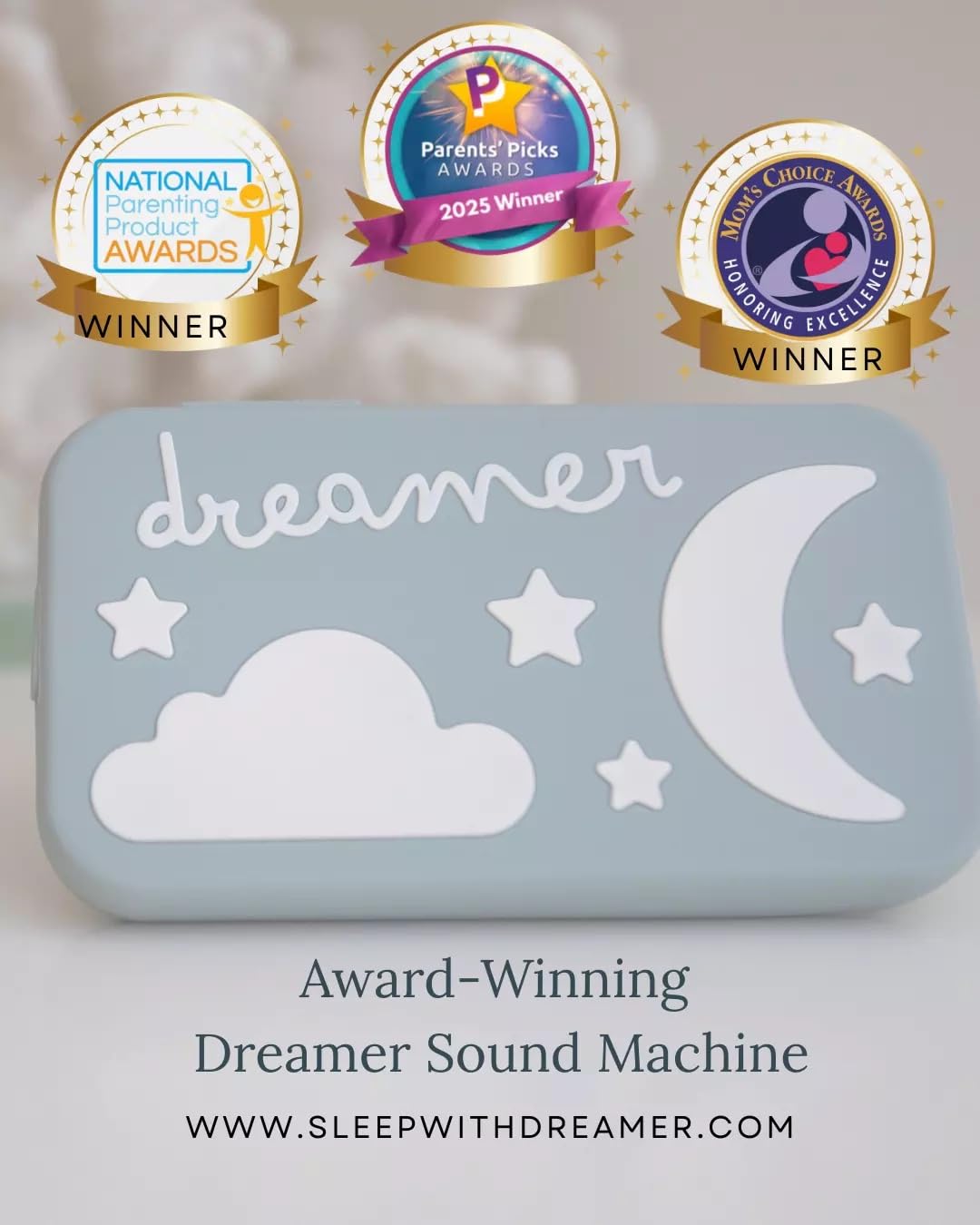 Dreamer Sound Machine - Portable BPA-Free Silicone Sleep Aid with Sleep-Promoting Frequencies, Night Light & Soothing Sounds for Babies & Kids - Sage