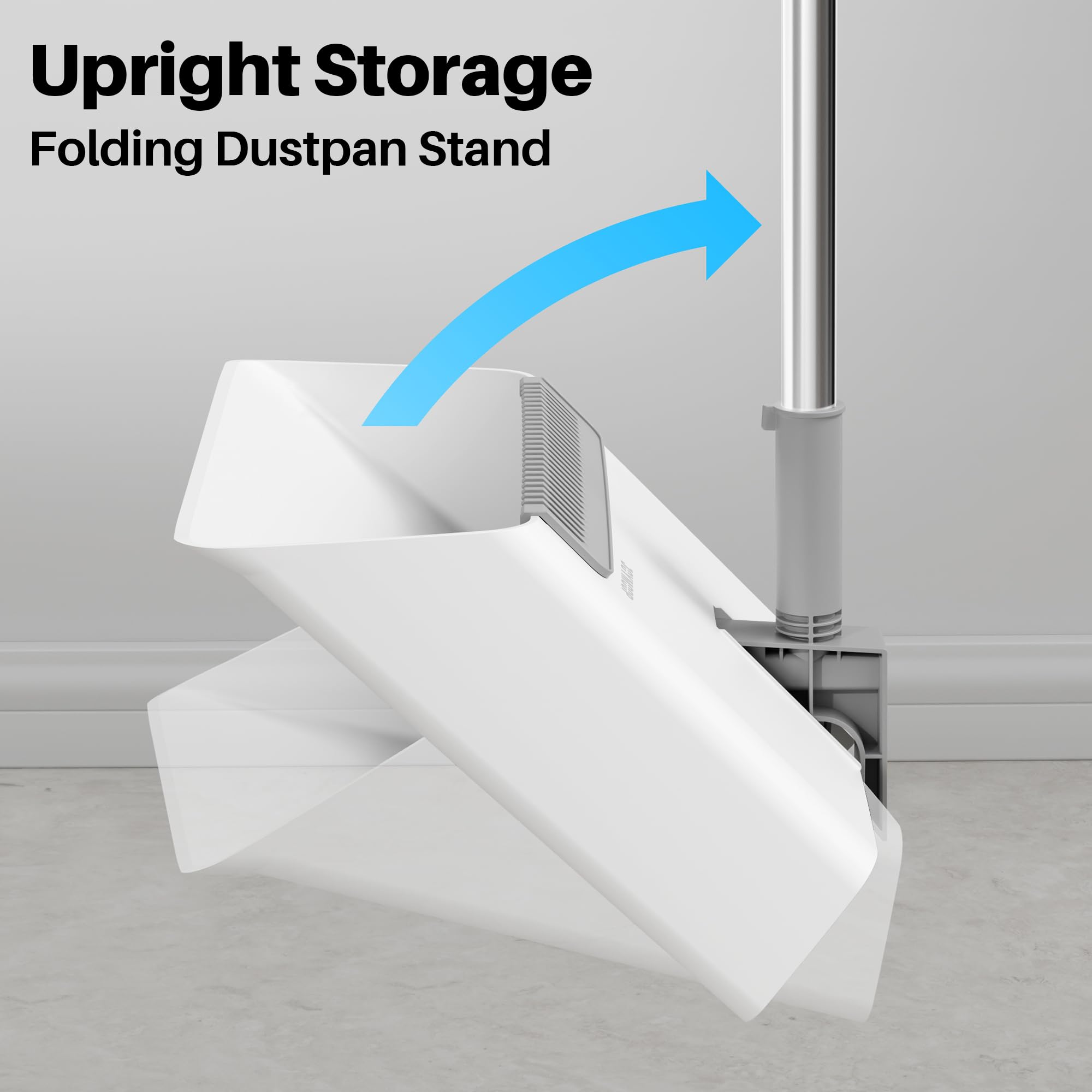 JOYMOOP White Broom and Dustpan Set, Upright Angle Design with Built-in Comb Teeth for Kitchen, Office, Pet Hair, Hard Floors
