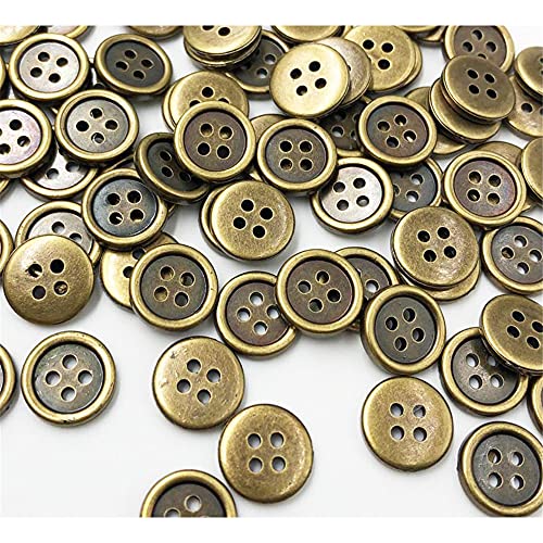 100 Pcs Round Craft Buttons 4 Holes Metallic Color Plastic Buttons for Sewing (Bronze)