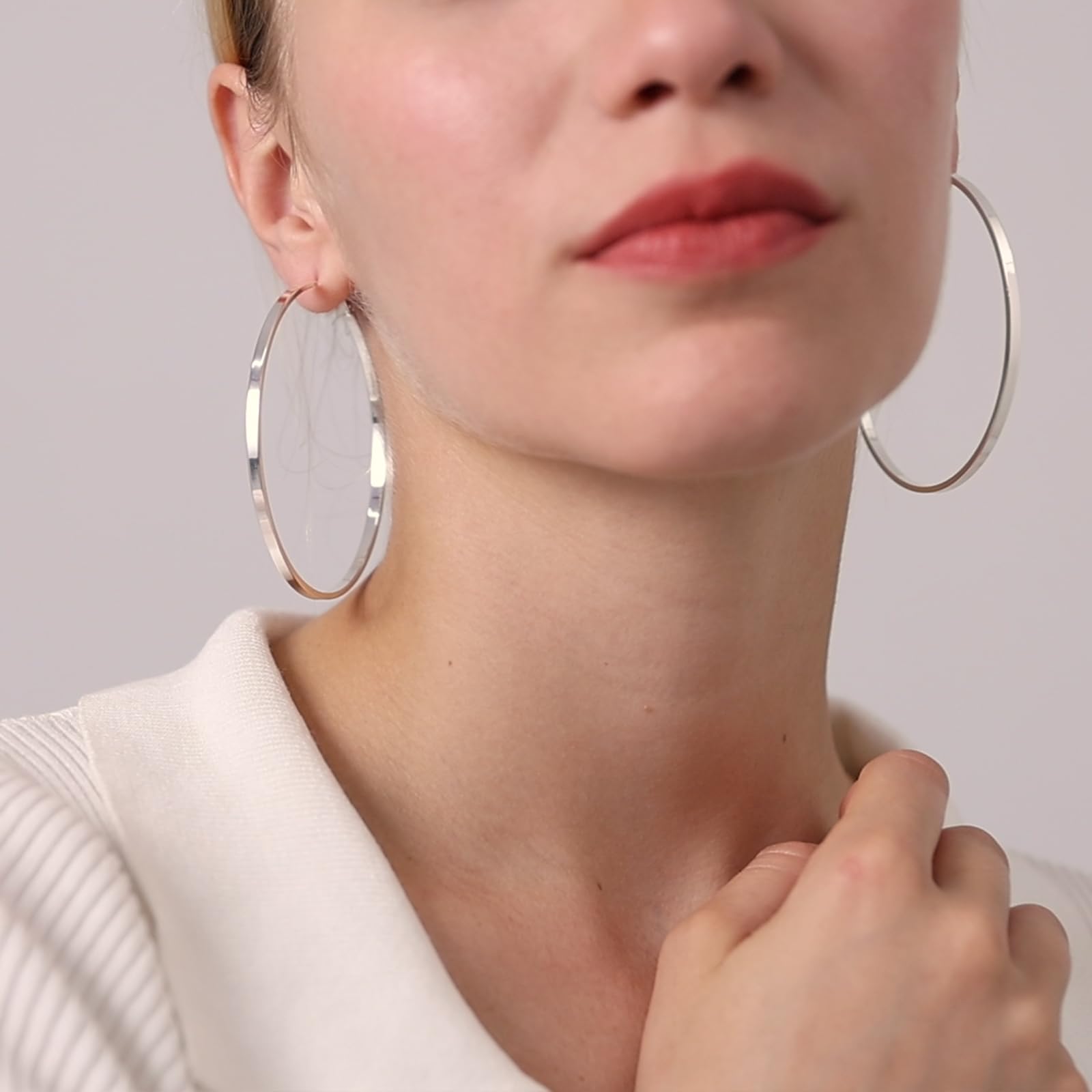 LOUMILEO Large Silver Hoop Earrings for Women Hypoallergenic Sterling Silver Hoop Earrings Lightweight Big Silver Hoop Earrings 3mm Thin Silver Hoop Eearrings for Women Girls 70MM