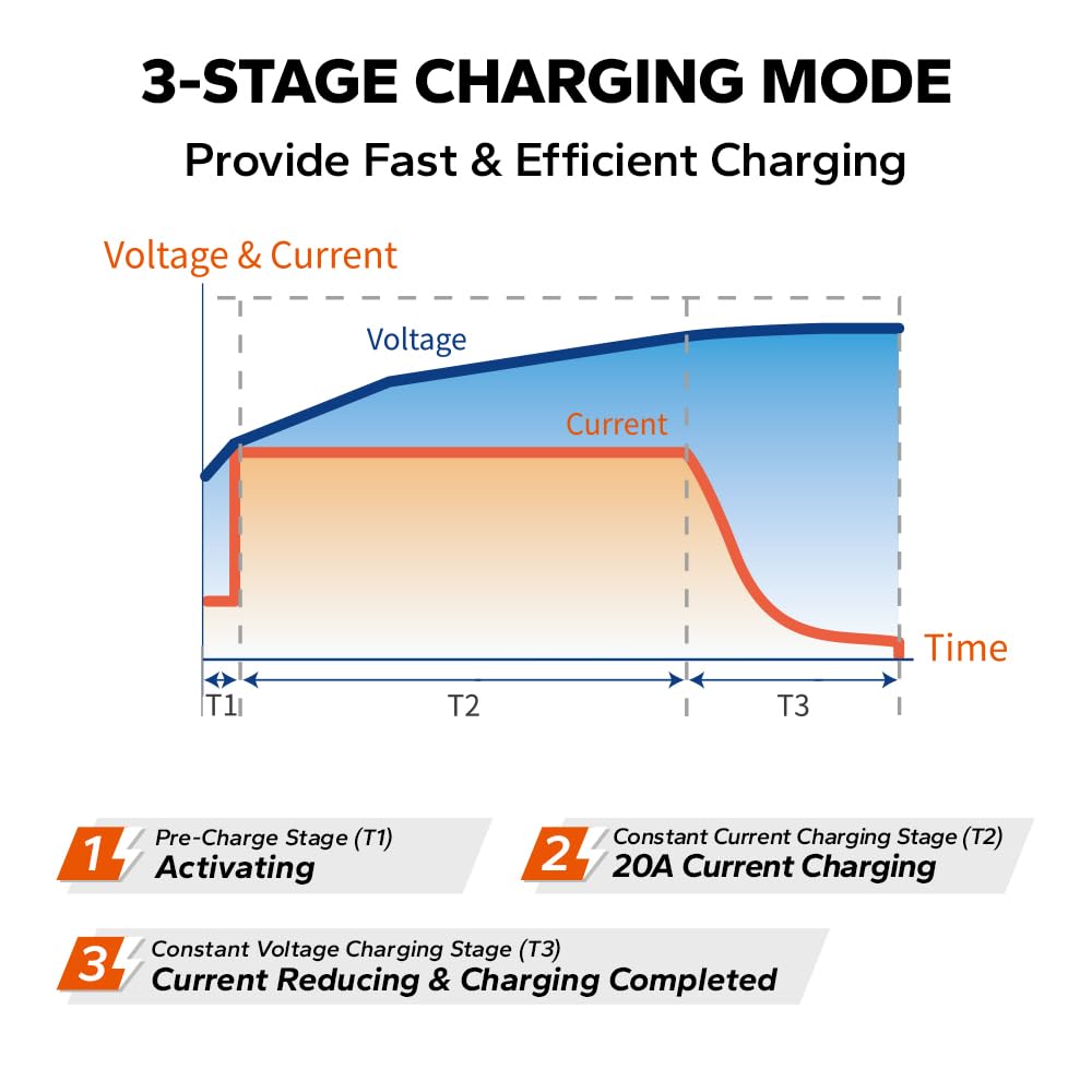 LiTime 12V 20A Lithium Battery Charger 14.6V LiFePO4 Battery Charger AC-DC Smart Charger with Anderson Connector LED Indicator Special for Lithium LiFePO4 Deep Cycle Rechargeable Batteries of Boat, RV