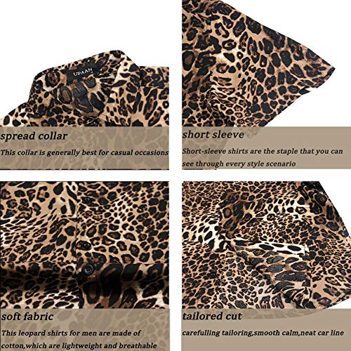 UPAAN Men's Leopard Printed Shirts Disco Short Sleeve Button Down Casual Shirt