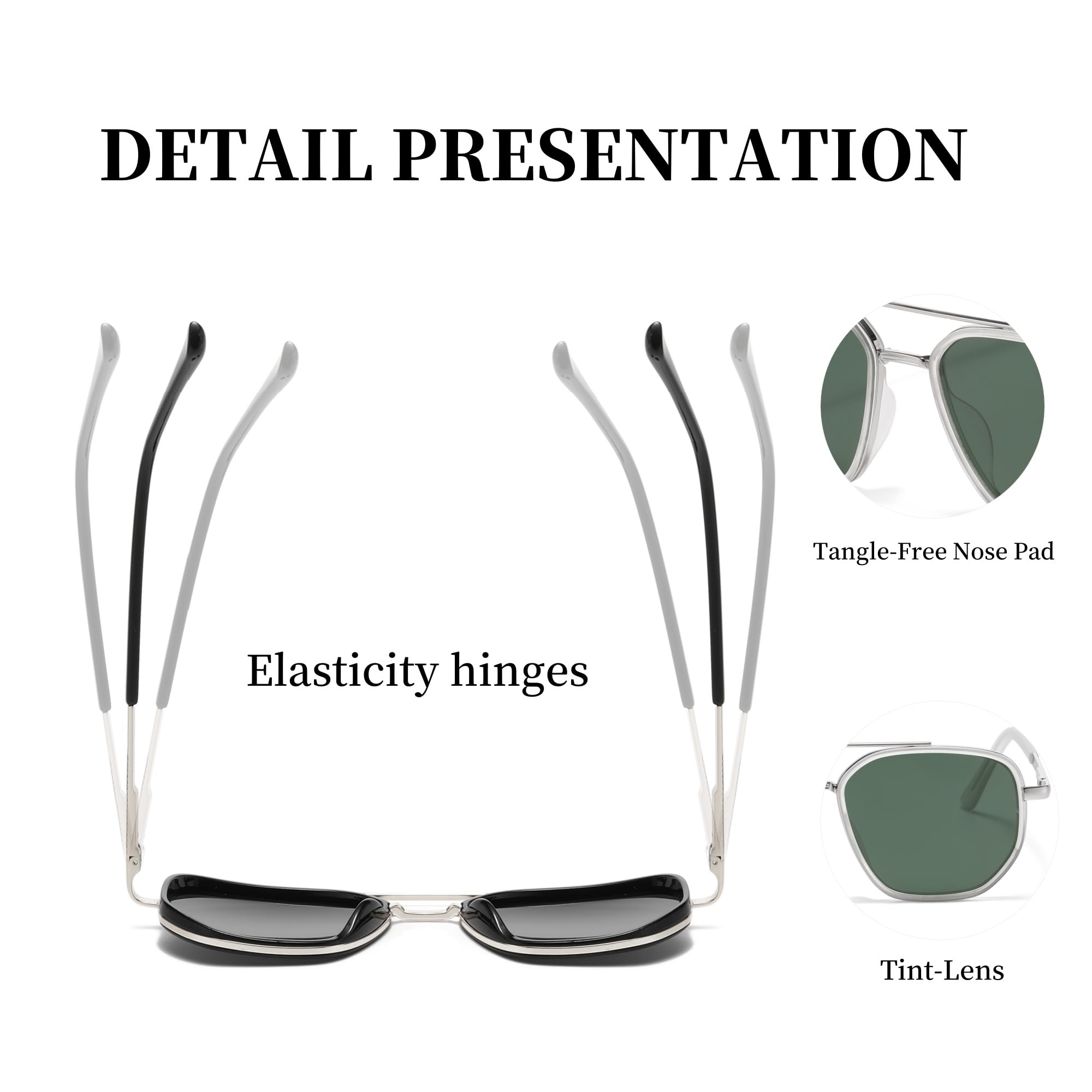 BOBUXLIIN Retro Trendy Womens Aviator Sunglasses Square Polarized UV Protection Sunglasses Women Tangle Free Vintage