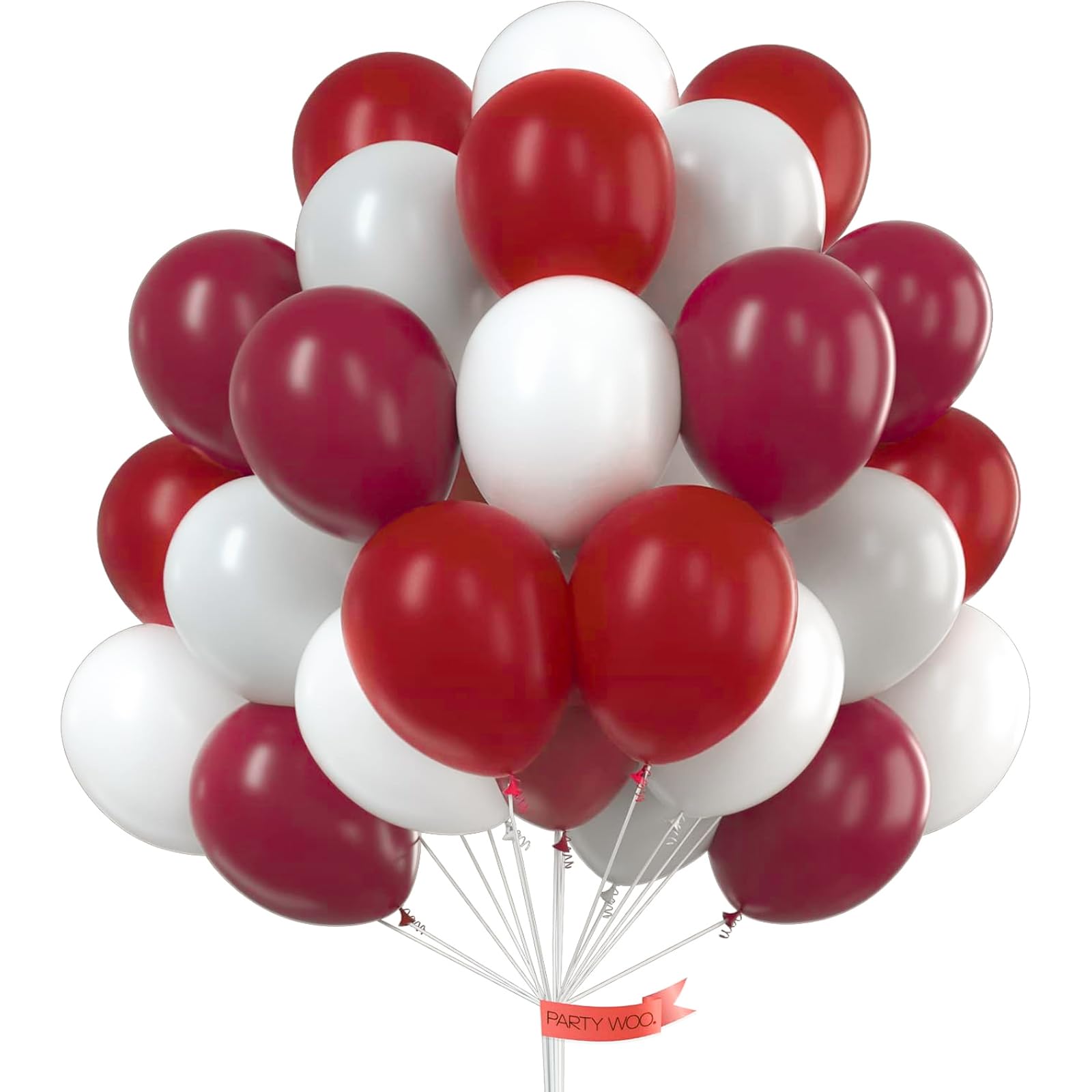 PartyWoo Burgundy Balloons 60 pcs 12 Inch Maroon Gray White Ruby Red Dark Red Grey Helium Balloons for Graduation Christmas Wedding Thanksgiving Memorial Day Baby Shower Birthday Party Decorations