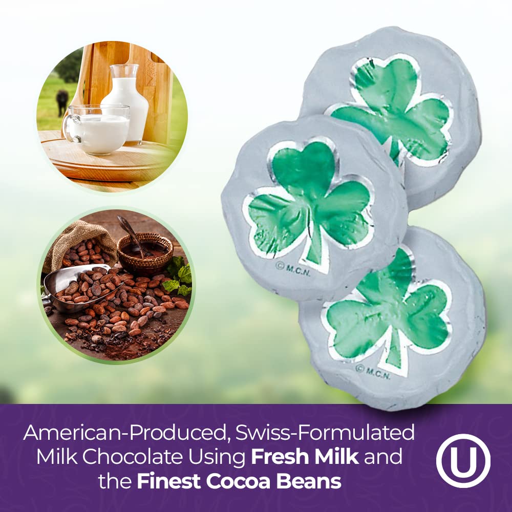 Madelaine St. Patrick's Day Solid Premium Milk Chocolate Shamrocks - ½ LB Bag Individually Wrapped Chocolate Pieces in Matte White Foil with Green Shamrock - St. Patrick's Day Treats for Everyone