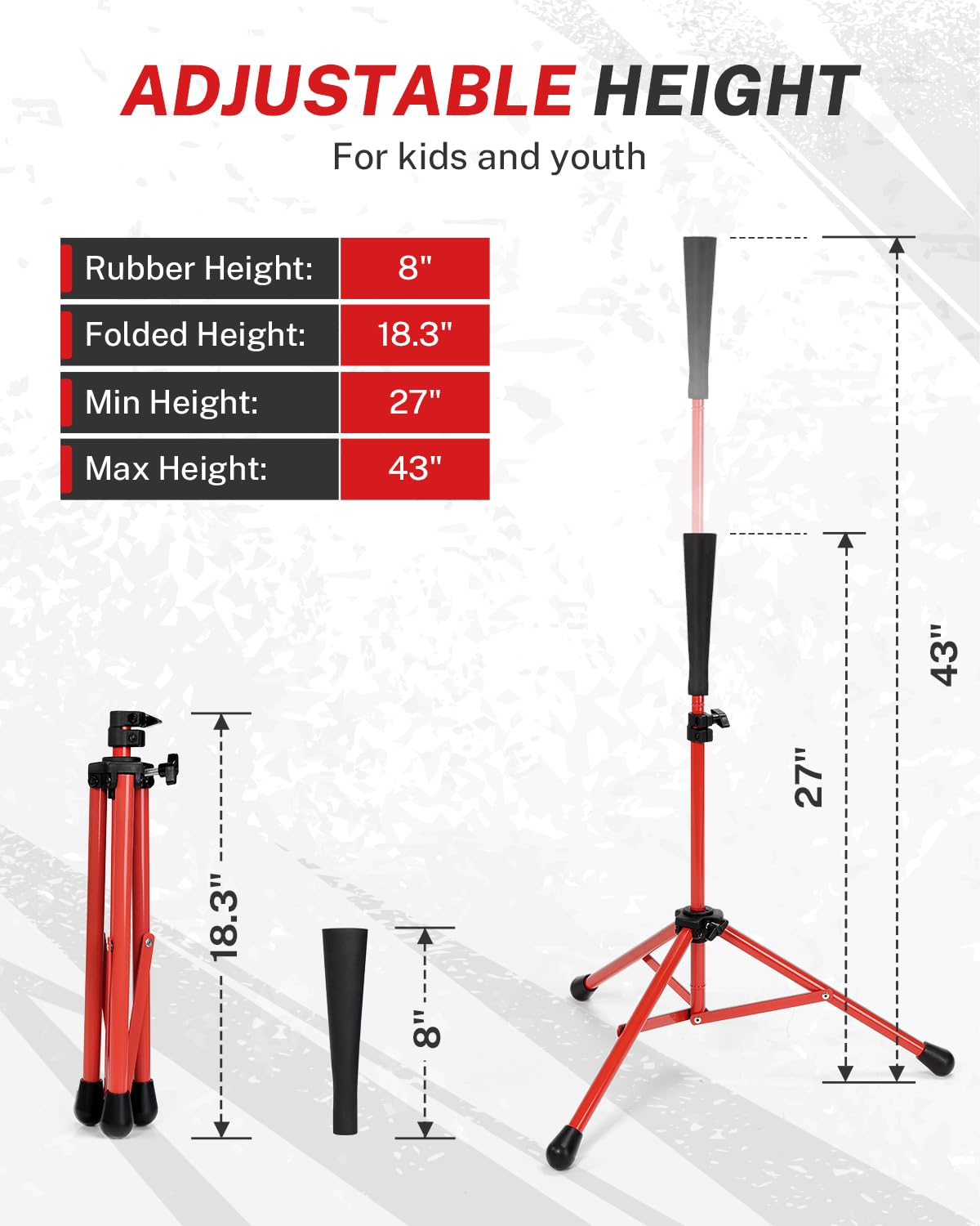 Gonex Baseball Tee Softball Tee Practice Hitting Batting Tripod Stand Rubber Tee Collapsible Portable with Carrying Bag
