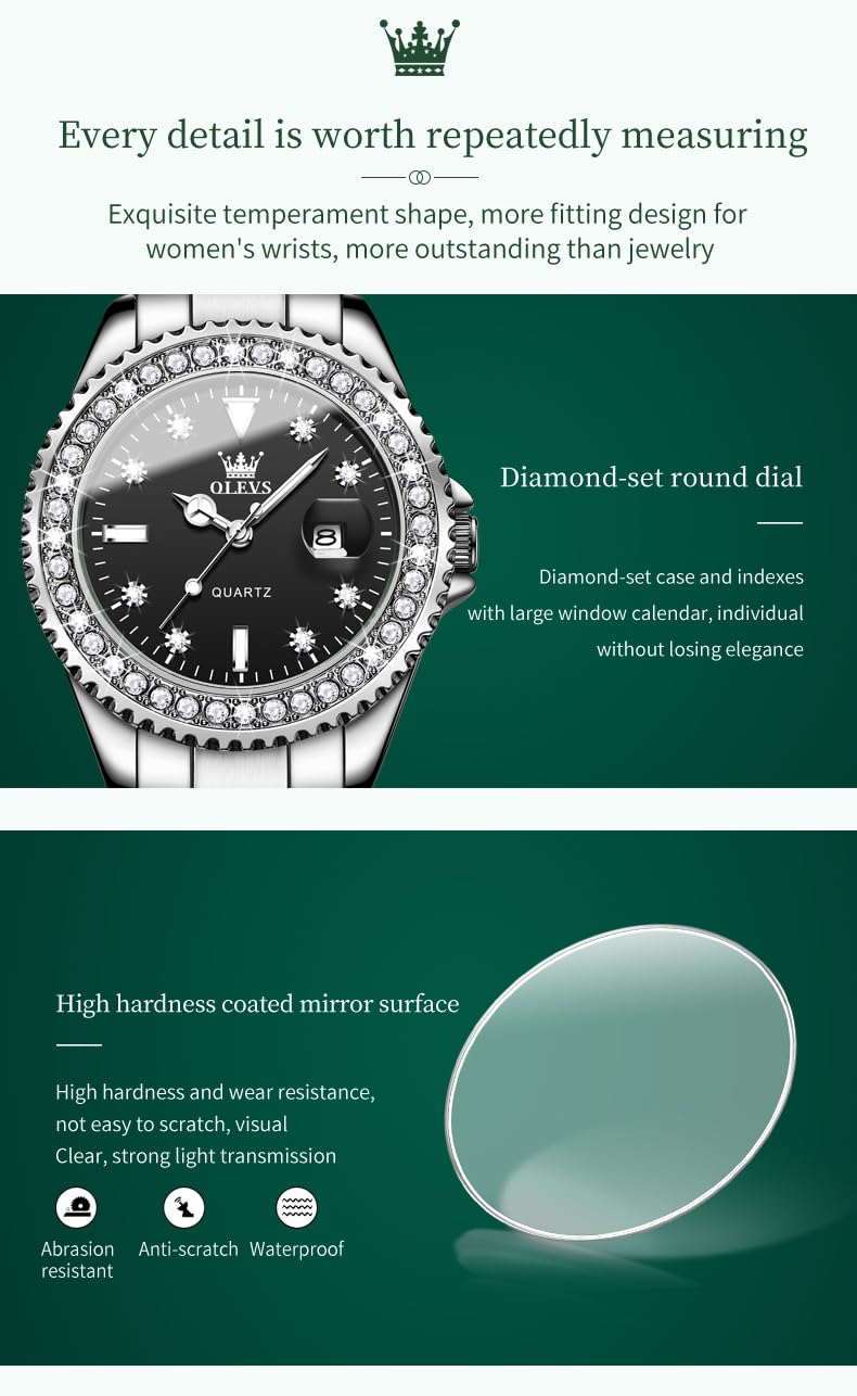 OLEVS Small Women Watches Classic Dress Lady Watches with Date Black Ladies Watch, Stainless Steel Waterproof Analog Quartz Woman Wrist Watch
