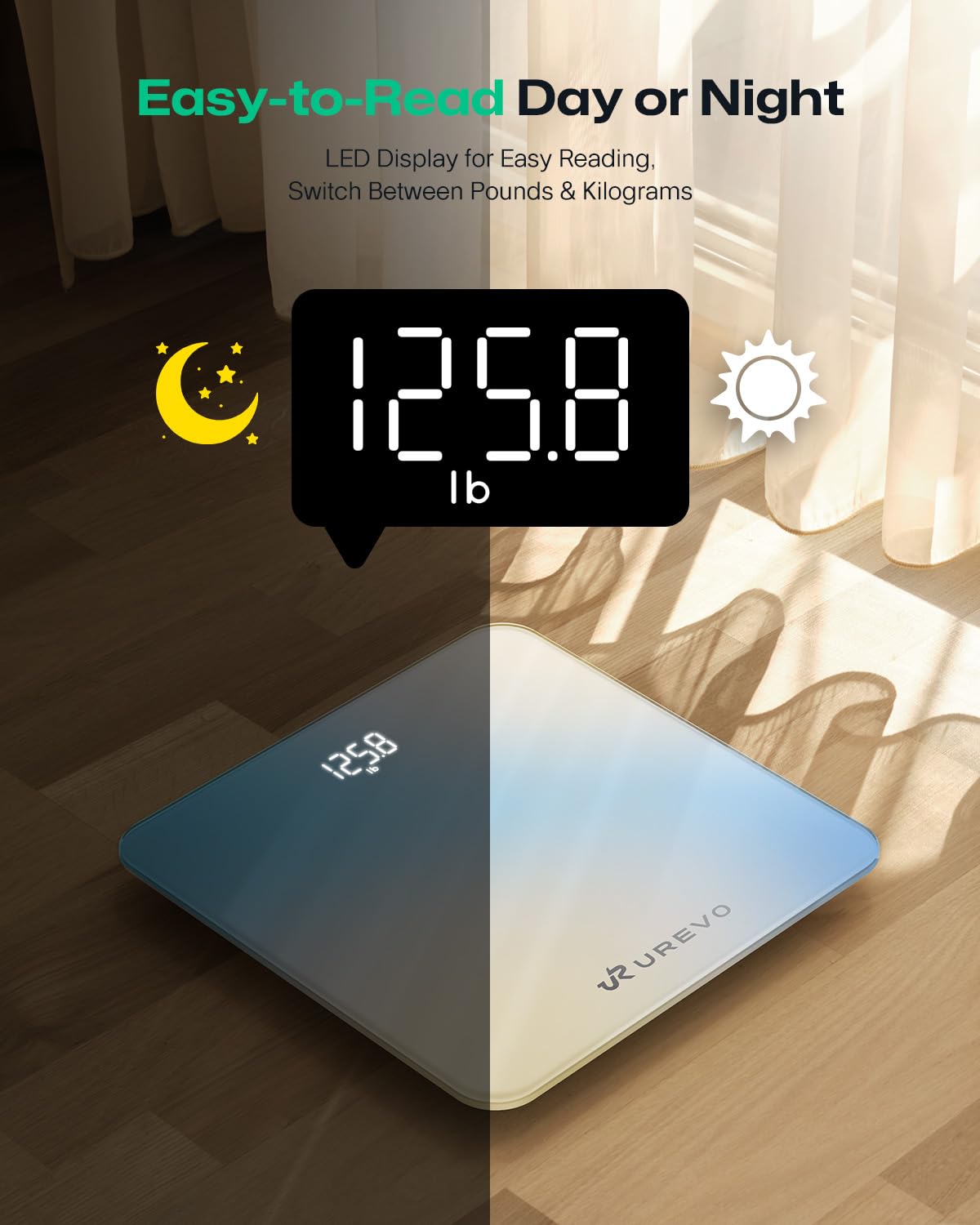 UREVO Smart Scale for Body Weight & BMI Tracking Sync with App, Digital Bathroom Scale with LED Display, Highly Accurate Weight Scale, 400 lb/180 kg, lb/kg Units, Batteries Included, Blue