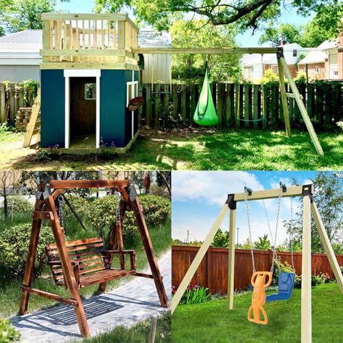 BETOOLL Swing Set Brackets - 2pcs A Frame Swing Bracket Swing Set Hardware with All Mounting Accessories (Black)