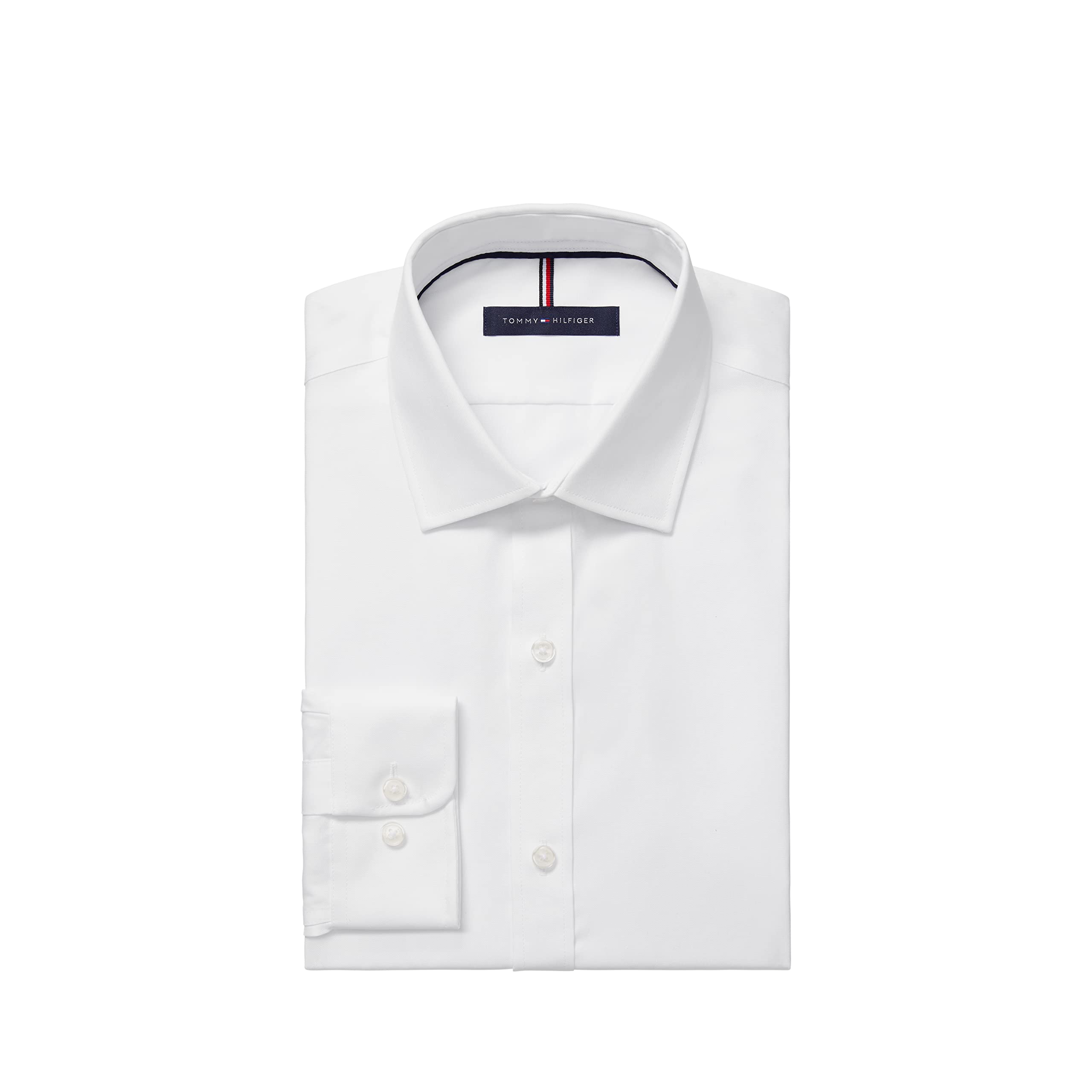 Tommy Hilfiger Men's Dress Shirt Slim Fit Non Iron Solid, White, 17" Neck 34"-35" Sleeve