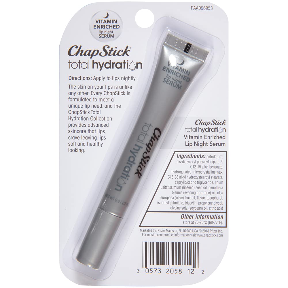 ChapStick Total Hydration Vitamin Enriched Lip Night Serum, Night Lip Serum for Overnight Lip Care - 0.21 Oz