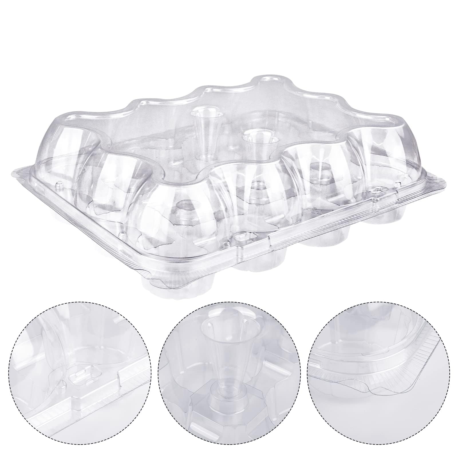 TWOWYHI 12 Counts x 15 Sets Cupcake Containers 12 Count Cupcake Boxes Plastic Cupcakes Carrier Holders for Clear Plastic Disposable Cupcakes Containers with Detachable Tall Lid