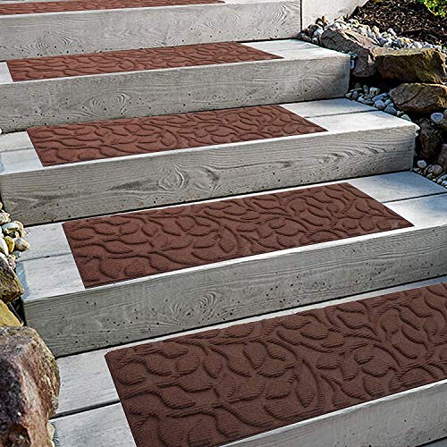 Aucuda 2pcs 8.5" x 30" Stair Treads Outdoor for Elders and Dogs on Wooden Steps, Non Slip Stair Runner Rug Heat Insulation Rubber Backing, Gray Floral Staircase Mat Carpet for Indoor Grip Farmhouse.