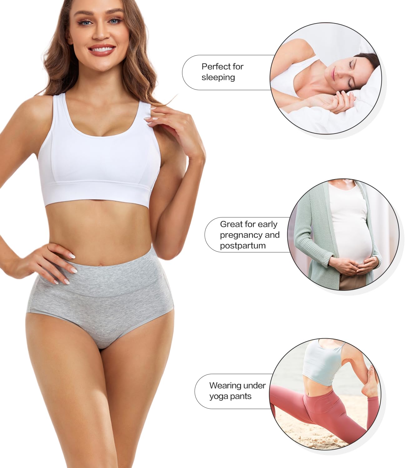 wirarpa Women's Cotton Postpartum Underwear High Waisted Ladies Panties Full Coverage Briefs 4 Pack Assorted Large