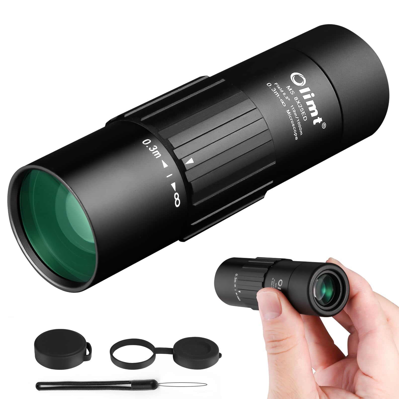 Olimt 8x25 Monocular Telescope, Mini Pocket Compact Small Size Portable Handheld Lightweight ED Glass Wide Angle View Waterproof Monoscope for Adults Hiking Camping Backpacking Outdoor Travel Hunting