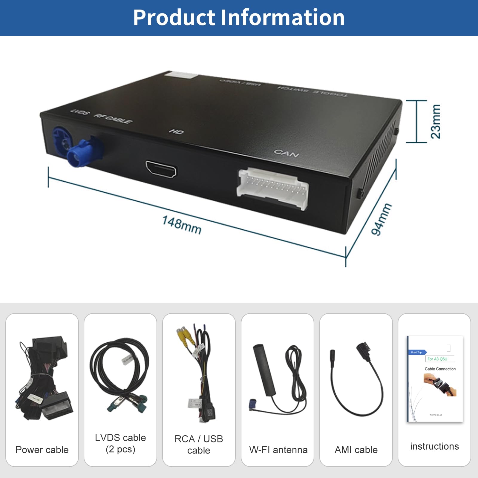 Road Top Wireless Carplay Android Auto for Audi A4 A5 S4 S5 RS4 RS5 Q5 2008-2015 with 3GMMI System, Carplay Retrofit Kit, Support Mirrorlink, Siri, Navigation, Camera