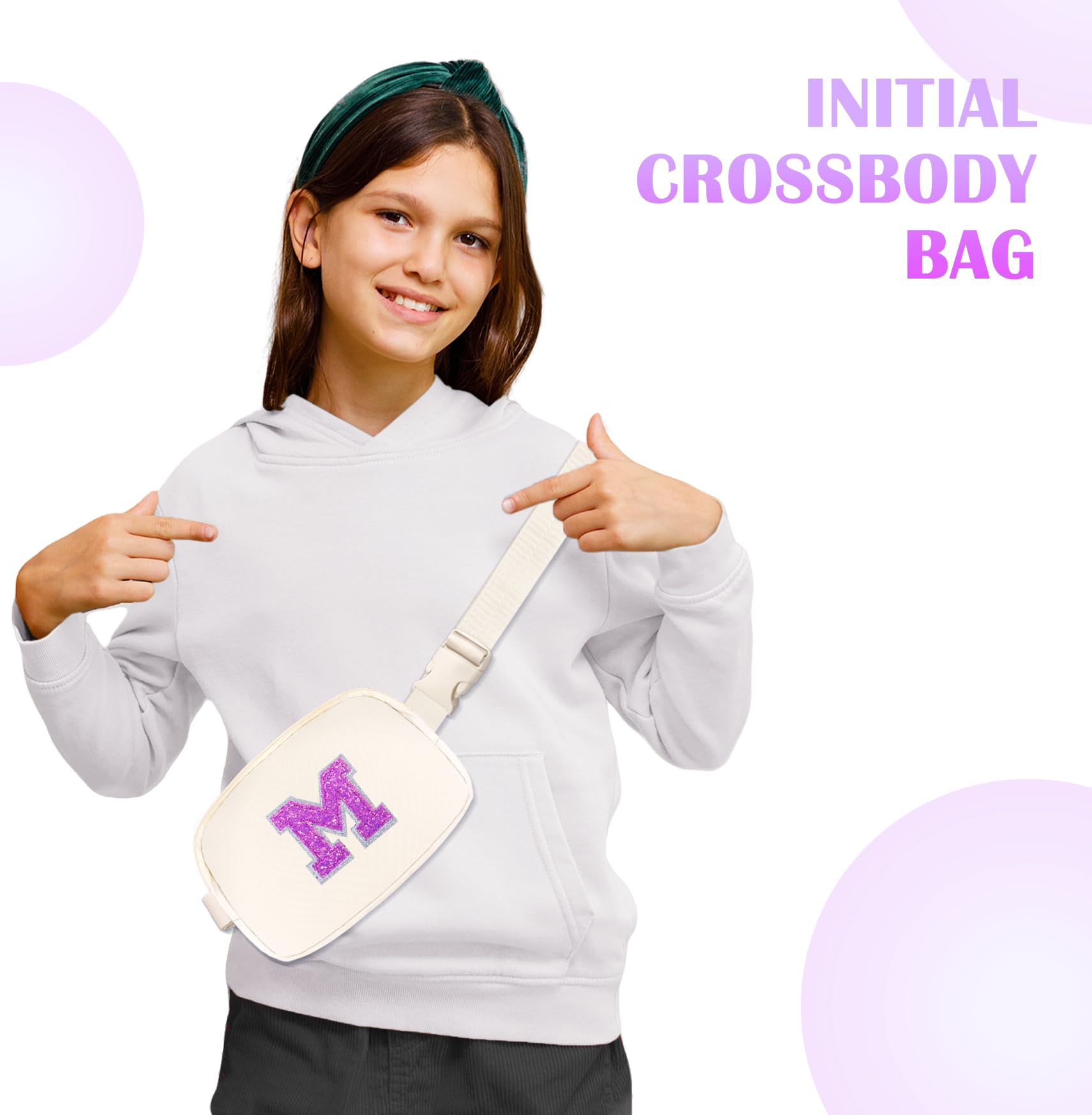 COSHAYSOO Waist Fanny Pack Belt Bag Crossbody Initial Letter for 7 8 9 10 11 12 Year Old Teen Girl Gifts Trendy Stuff Cross Body Purse Travel Essentials Unique Valentines Birthday Gift Idea Ivory M
