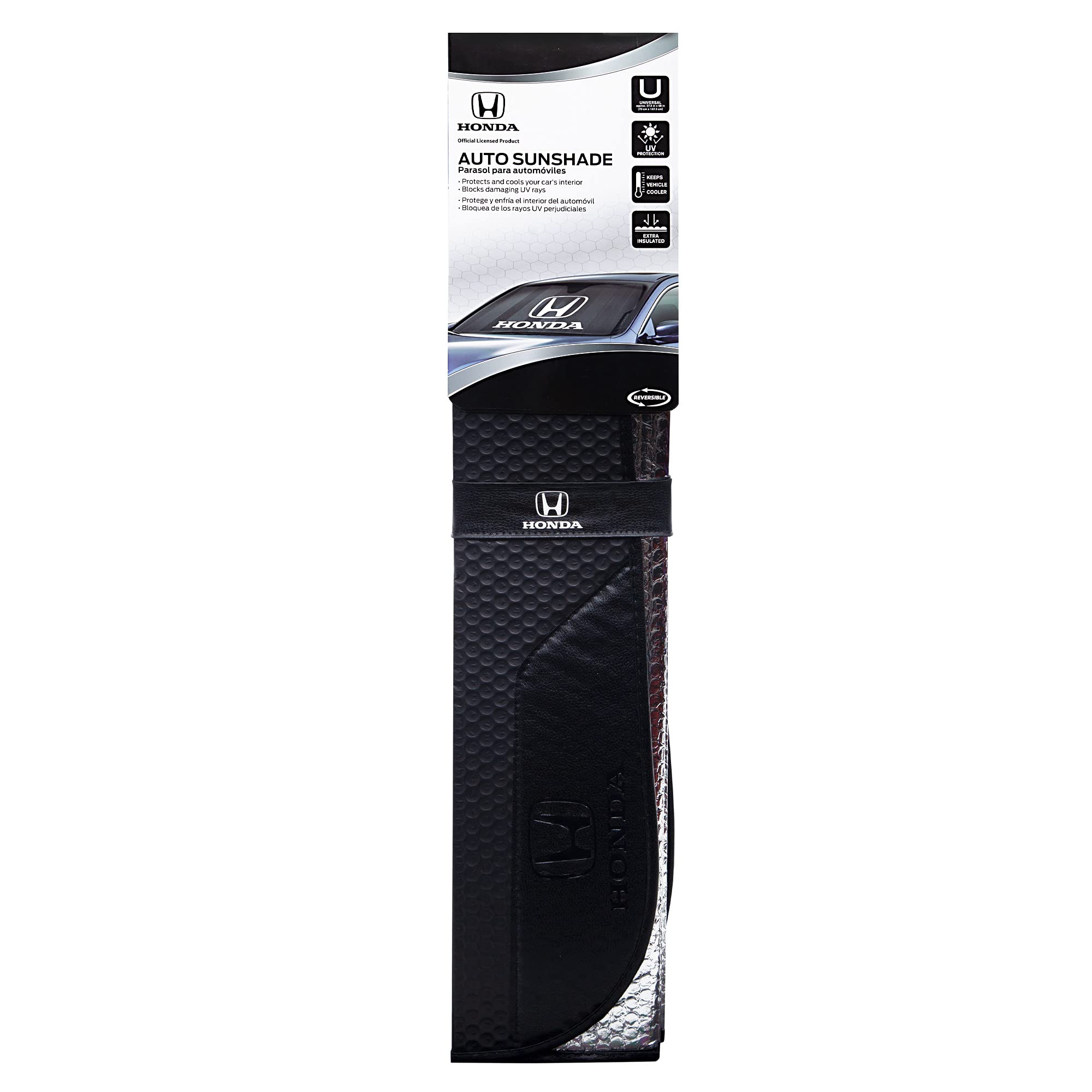 Plasticolor 003939W01 Honda Black Matte Accordion Sunshade White Logo 26.75 inches Tall x 57 inches Wide