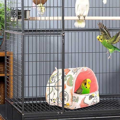 HPAWHOMEPART Parrot Bird Bed Hammock Winter Warm Bird Plush Nest Toy for Parakeet Comfortable Hanging Bird Bed for Cage (L, Beige)