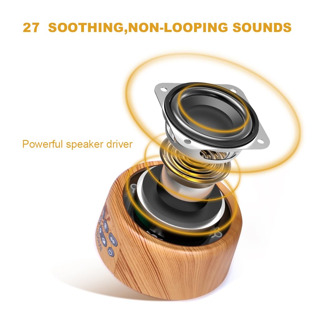 DOUNI White Noise Machine with 27 Soothing Sounds Timer, Adjustable Volume, Memory Function for Sleeping, Relaxation,Sound Machine for Kid,Adult,Nursery,Home,Office,Travel.Wood Grain