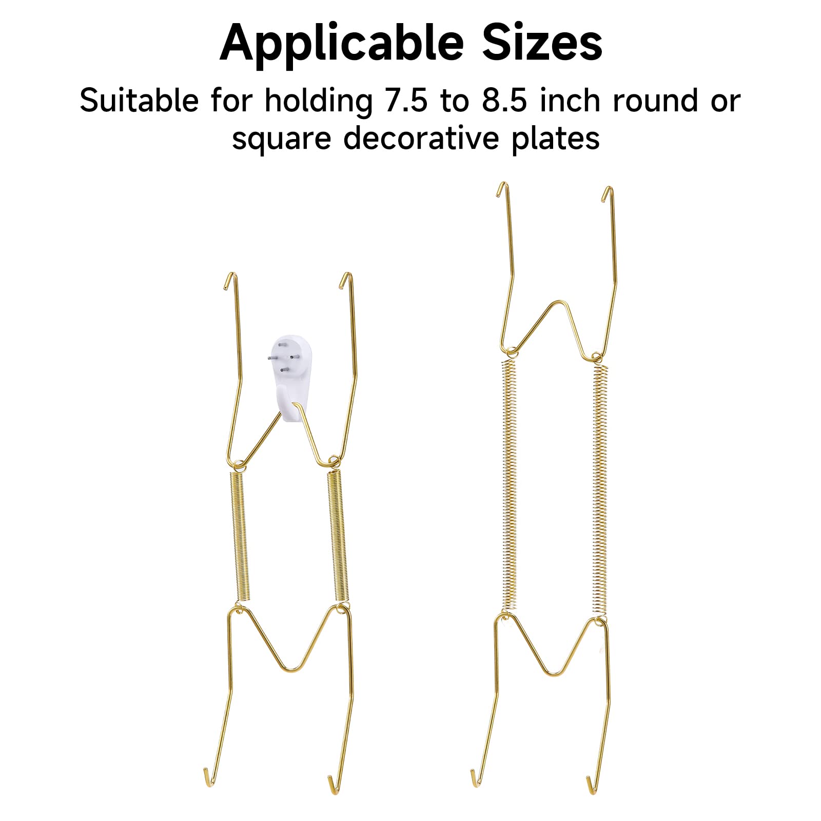 Fasunry 10-Piece Brass Plate Wall Hangers, 8 Inch Invisible Decorative Plate Holders, Comes with 12-Piece Wall Hooks