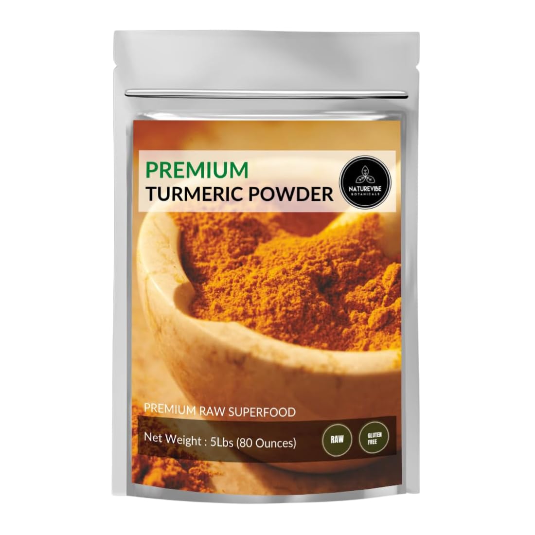 Premium Quality Turmeric Root Powder with Curcumin 5lbs by Naturevibe Botanicals | Raw Turmeric Root Grounded |100% Pure, Non-GMO and Gluten Free (80 Ounces)