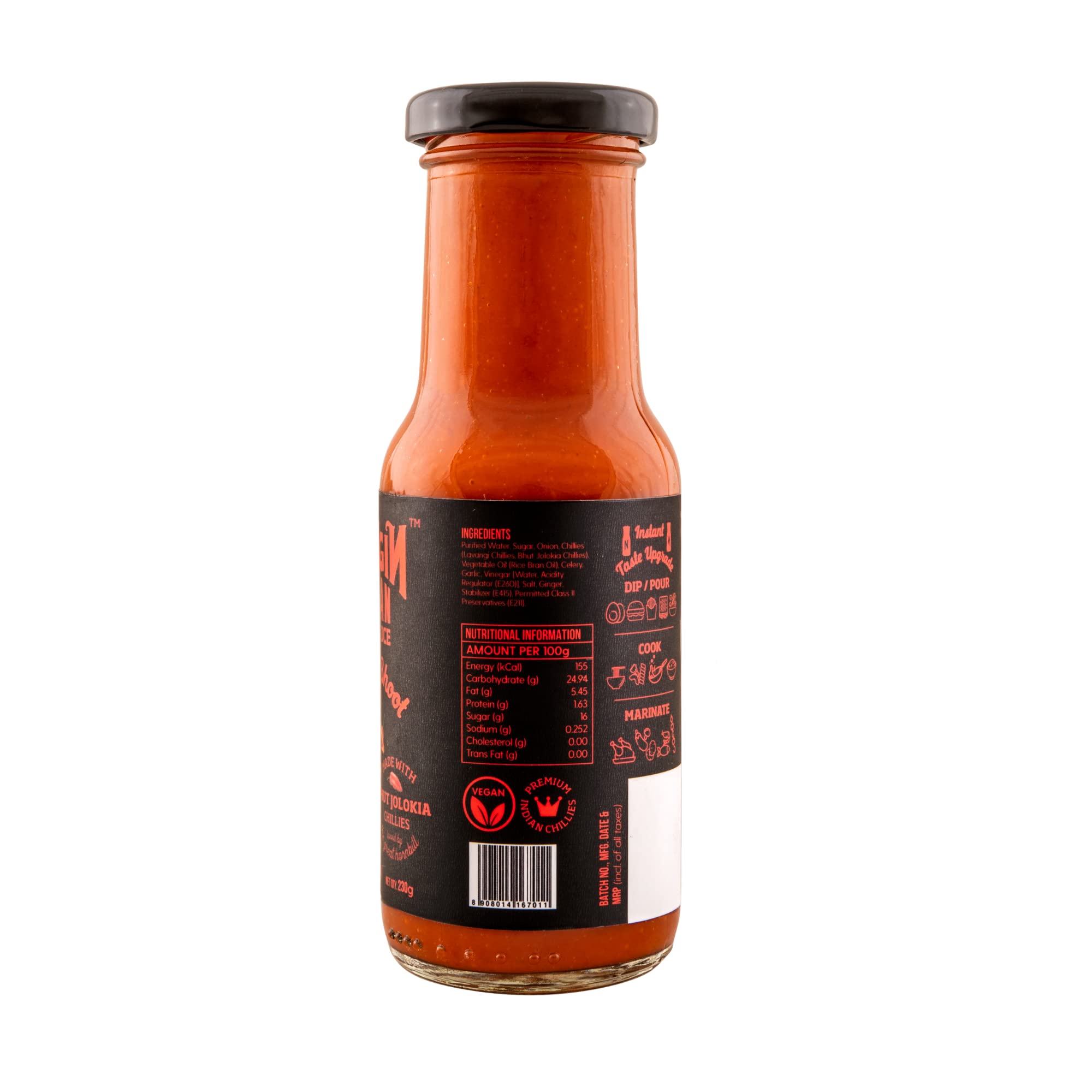 NAAGIN Indian Hot Sauce – Smoky Ghost (230g, 8.11 oz) | Ghost Pepper Sauce | Extra Spicy | Instant Taste Upgrade | 100% Vegan | No Artificial Colour & Flavours | Made in India