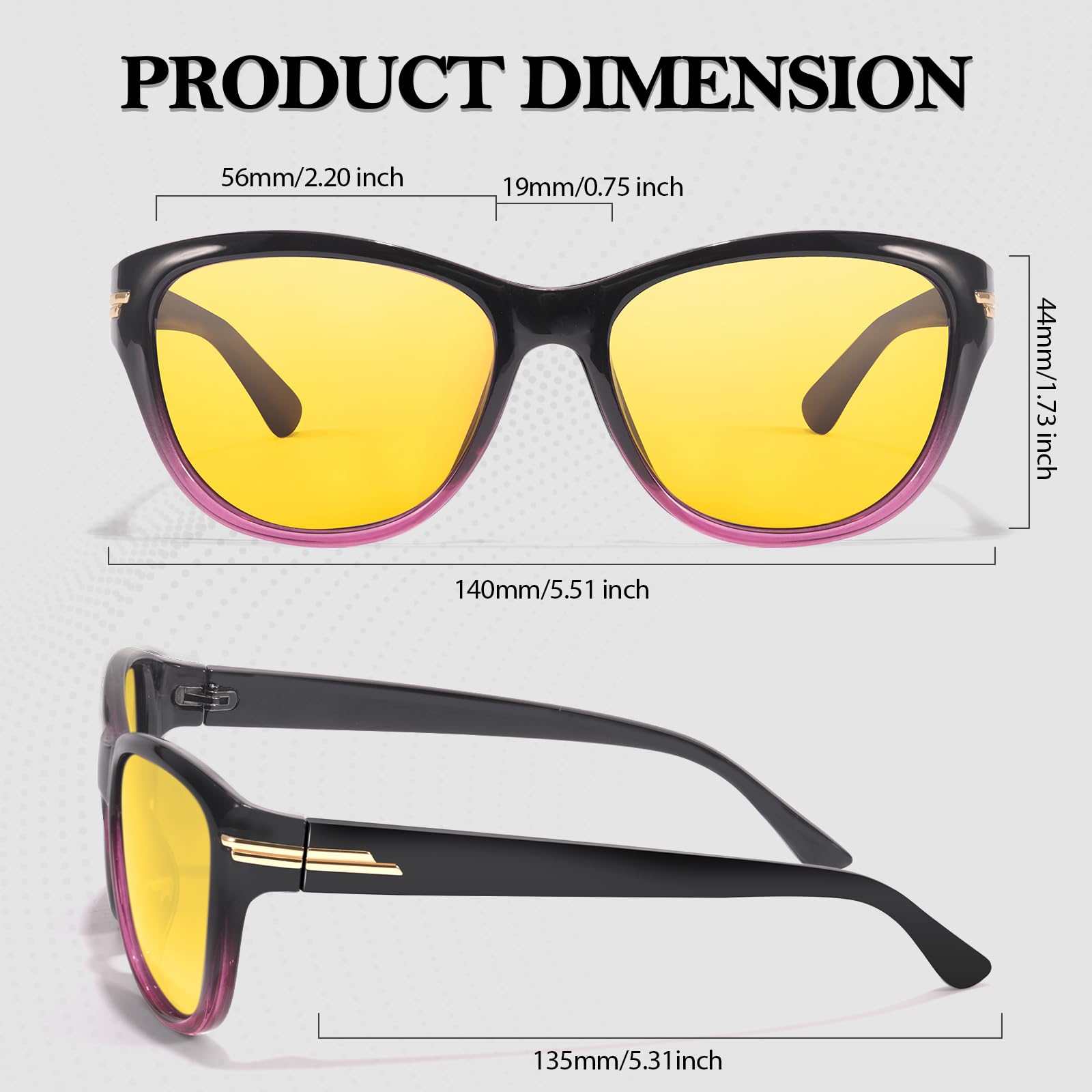 TJUTR Women’s Night Vision Driving Glasses, Polarized Yellow Tint Anti Glare & Enhanced Vision Eyewear for Nighttime Driving